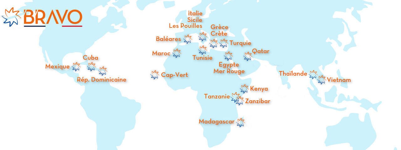 La carte des destinations Bravo