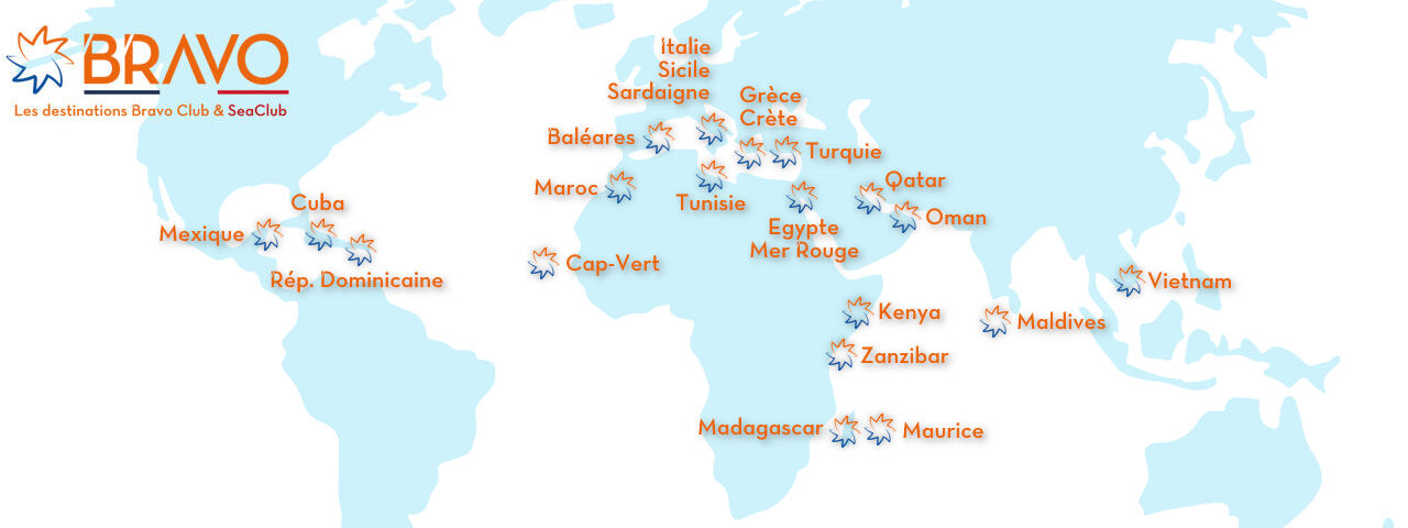 La carte des destinations Bravo